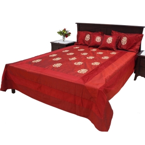 Manufacturers Exporters and Wholesale Suppliers of Maroon Floral Printed Silk Bedspread Panaji Goa